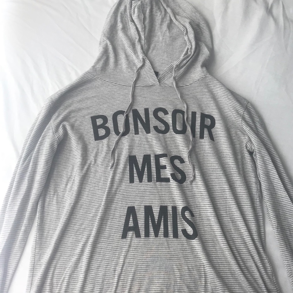 Gray and white hoodie